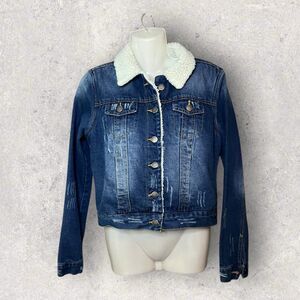 Reserve Fairfax Women's Small Faux Shearling Sherpa Denim Trucker Jean Jacket